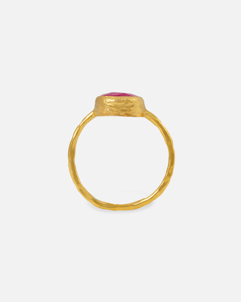 Pink Jade Plate Ring 9 mm Vergoldet