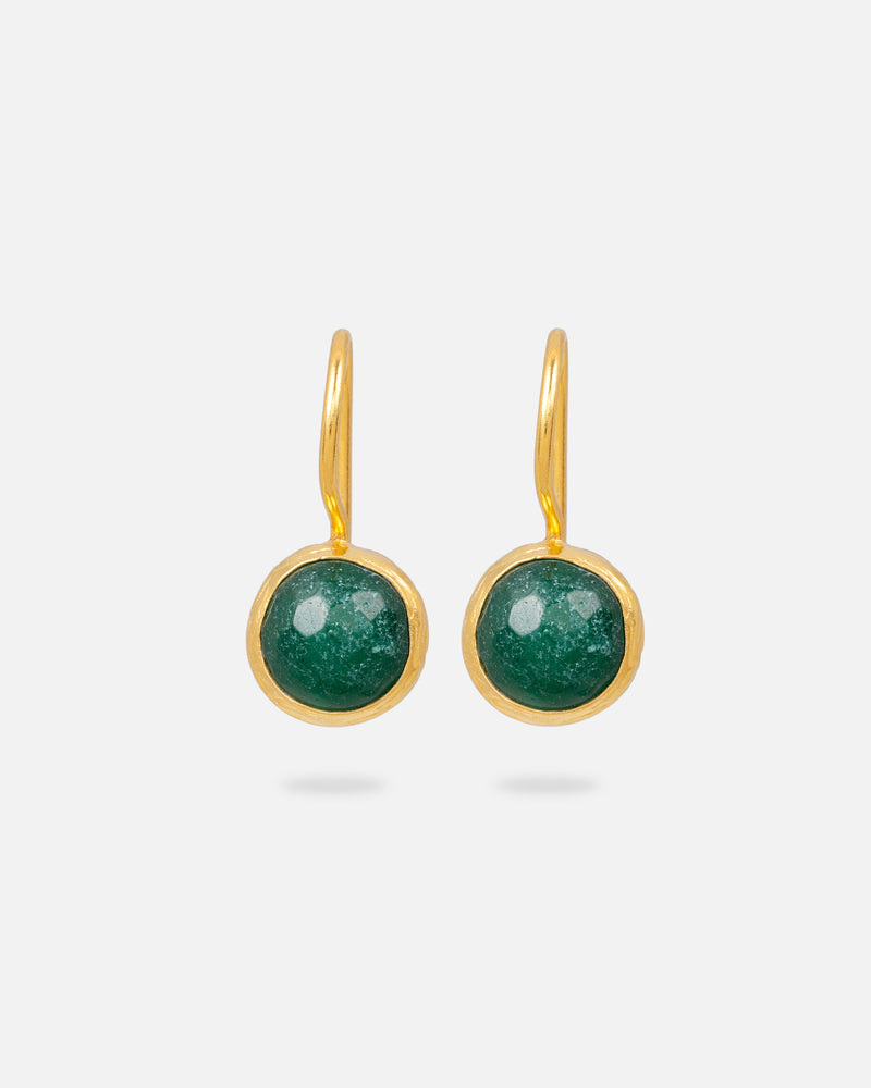 Green Jade Globe Ohrhänger 9 mm Vergoldet