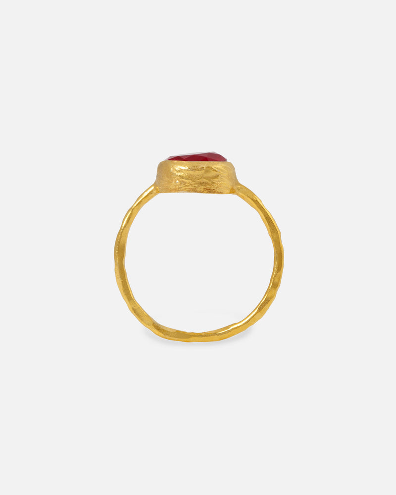 Red Jade Plate Ring 9 mm Vergoldet