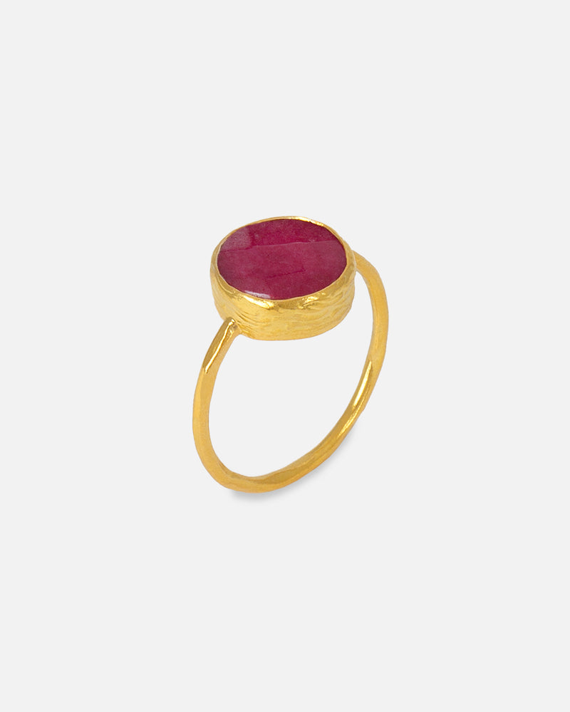 Pink Jade Plate Ring 11 mm Vergoldet